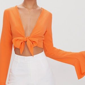 Orange Tie Front Blouse